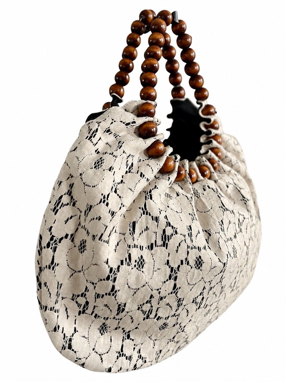 Talbots Ivory Lace Hobo Bag with Beaded Handle EUC - Picture 3 of 4